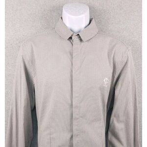 Just Cavalli Mens Loop‎ Collar Shirt Large 52 Embroidered Houndstooth Gray White